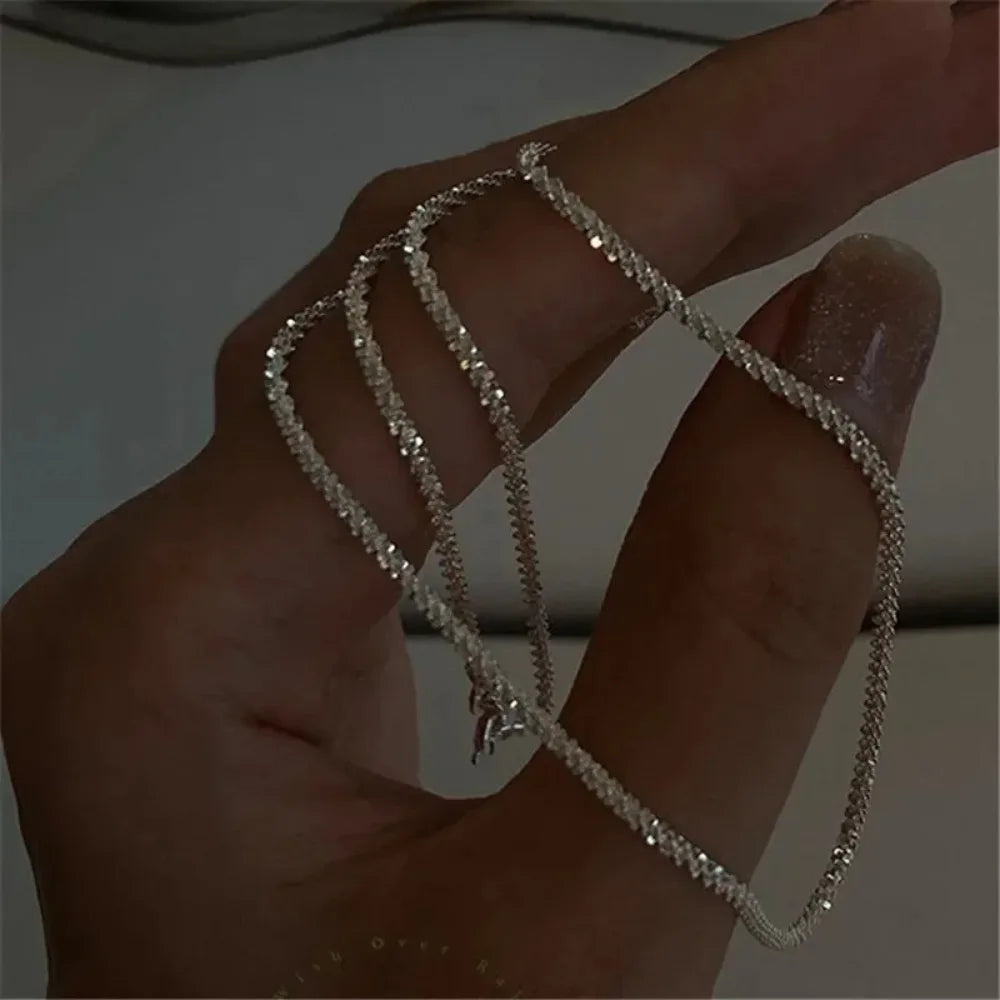 Elegant Double Layer Silver Necklace for Women – Minimalist Sparkling Chain Jewelry